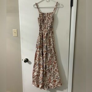 Old Navy Floral Paisley Maxi Dress - Cream and Brown With Cutout Back